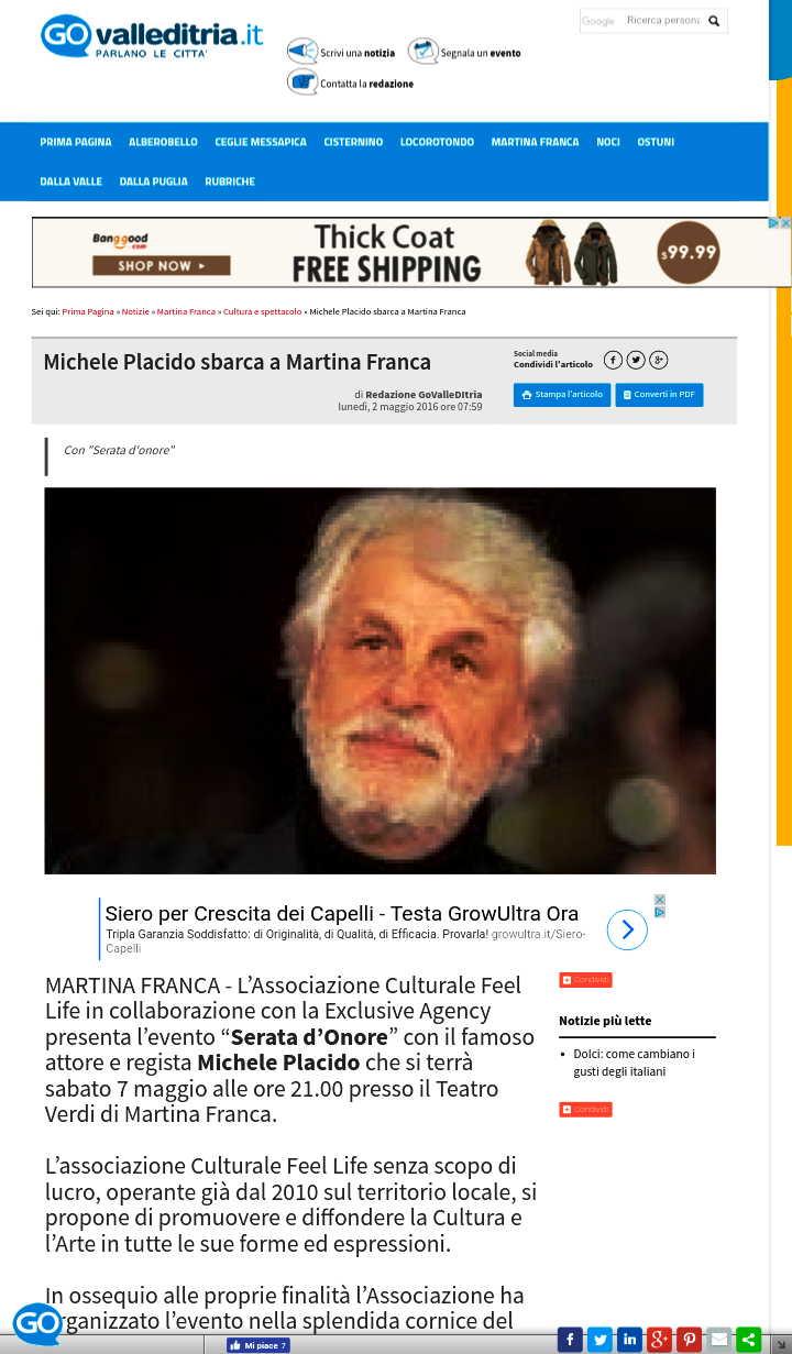 Michele Placido sbarca a Martina Franca